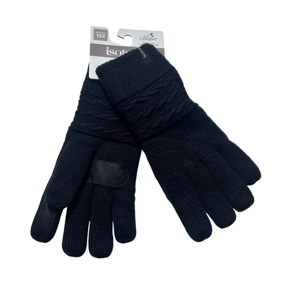 Isotoner Womens Black Eco Comfort SmartTouch Cable Knit Gloves A519K2 NEW